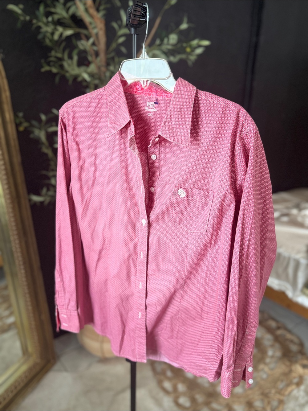 George Strait for Wrangled Womens  Long Sleeve Pink Patterned Button-Up Shirt